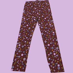 Pepco Full length Soft Cotton Burgundy Floral leggings Skinny Fit stretchy NWOT